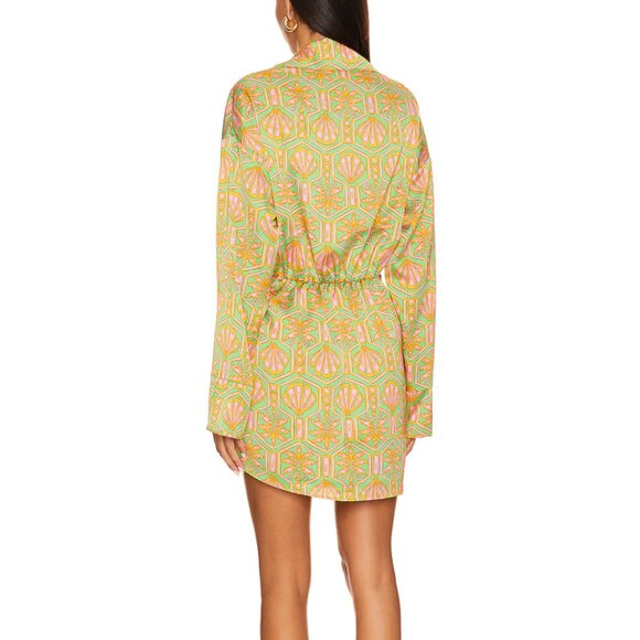 Show Me Your MuMu Womens Pink & Green Clara Silky Mini Dress - Picture 2 of 10